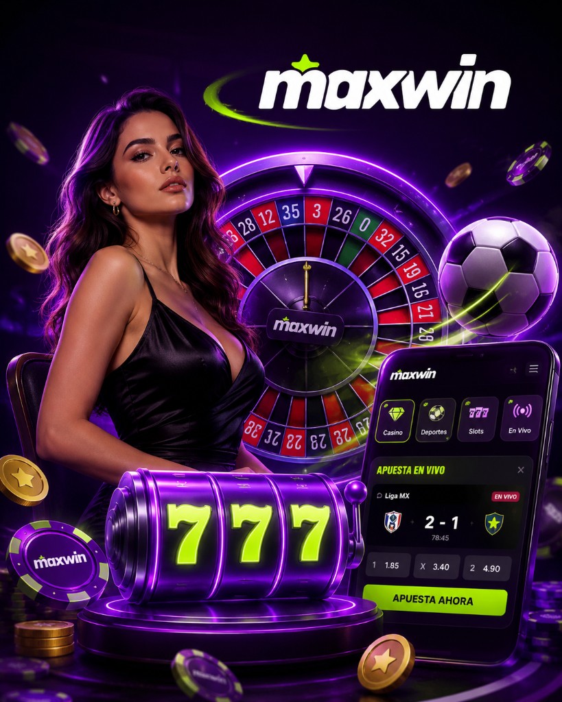 Imagen promocional de MaxWin con casino, deportes y juego móvil
